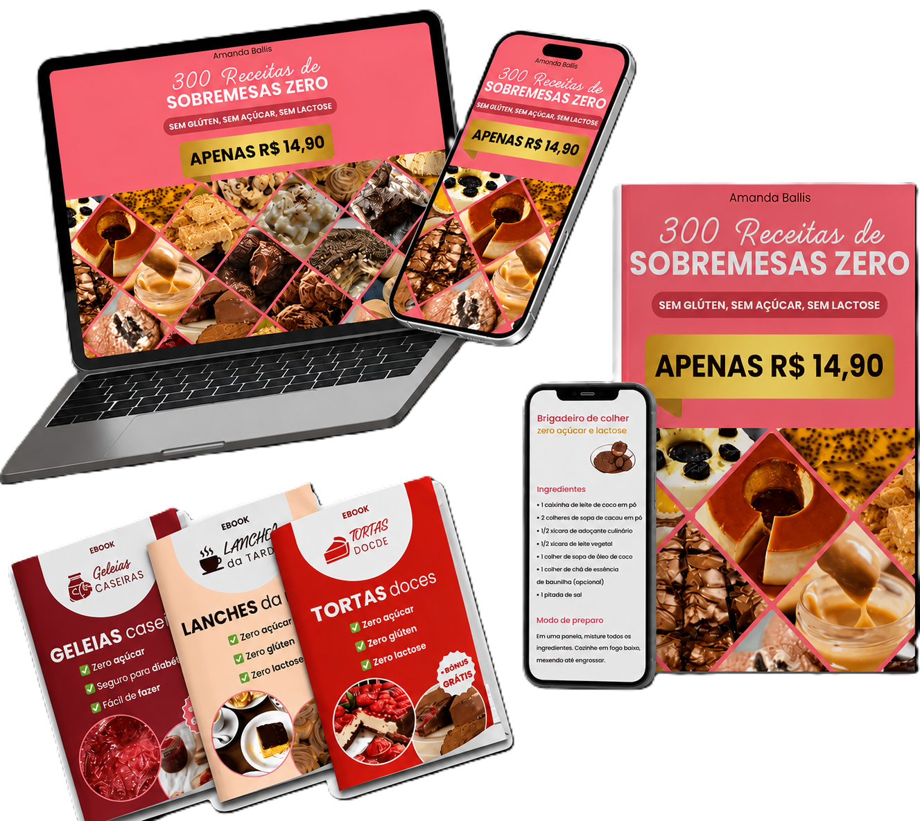 Mockup del ebook 300 Recetas de Postres Cero